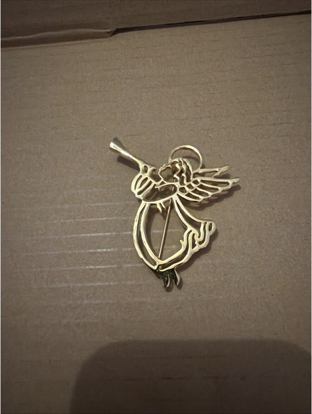 Vtg Gold Tone Angel With Trumpet Open Work Brooch Pin